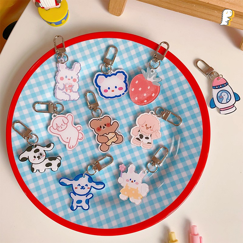 Móc khóa mica Hoạt hình móc kim loại