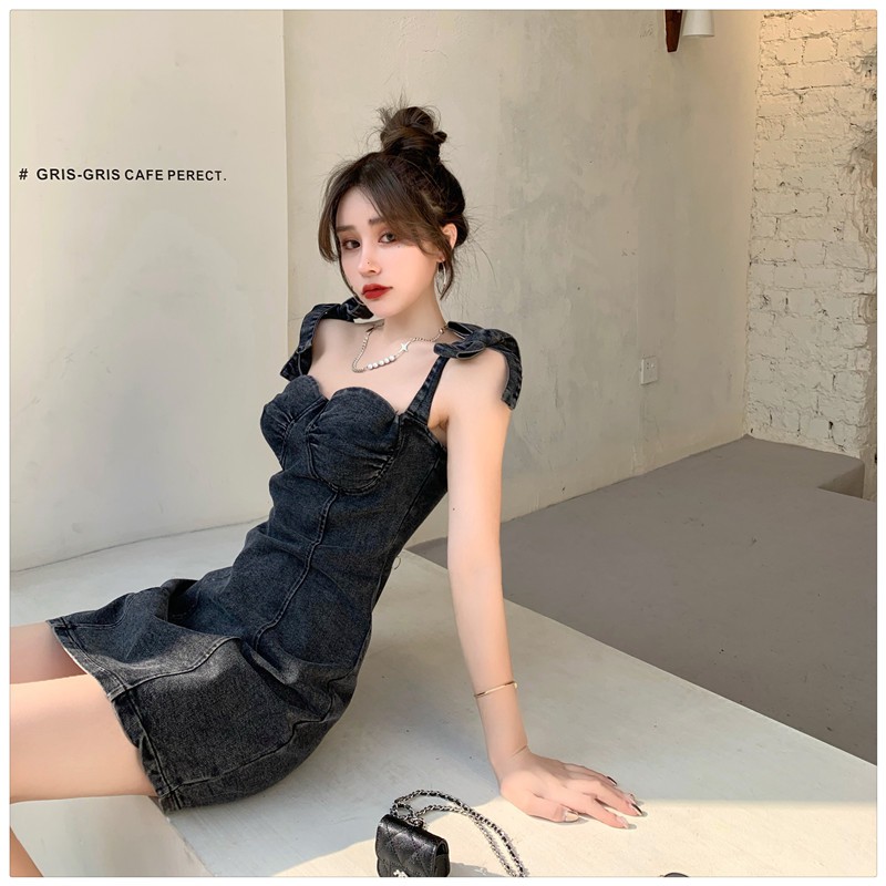 Đầm Jean 2 Dây ,Váy Jean 2 Dây Cúp Ngực Thắt Nơ Siêu Gợi Cảm Cho Nữ