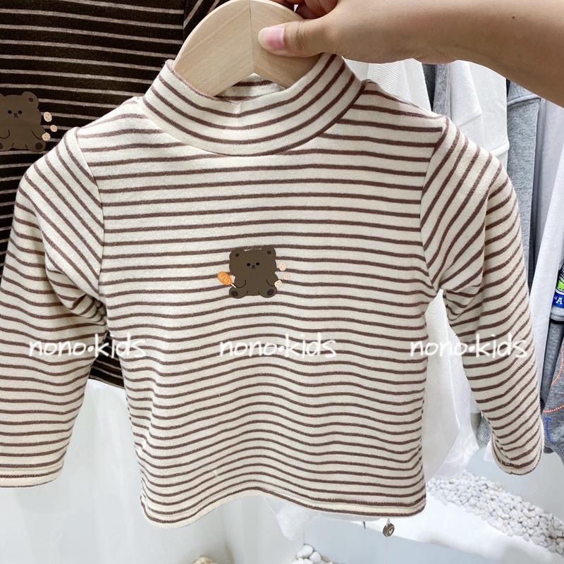 Áo Thun Cổ Cao Lót Lông Cừu Giữ Ấm Họa Tiết Kẻ Sọc Hoạt Hình Dễ Thương Thời Trang Thu Đông Cho Bé Trai Và Gái