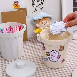 Thùng Rác Mini Để Bàn Màu Da và Xám Có Thể Đựng Bút và Rác Giấy
