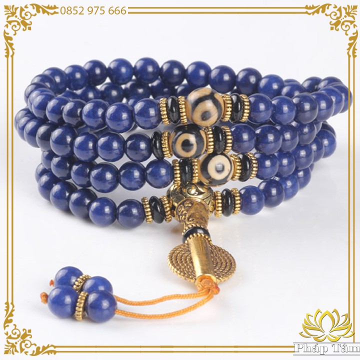 Chuỗi Vòng Tay 108 Hạt Đá Lapis Lazuli Ngọc Lưu Ly Hạng 6A Mix Mã Não Lạt Ma Cao Cấp - Tâm Phong Thủy