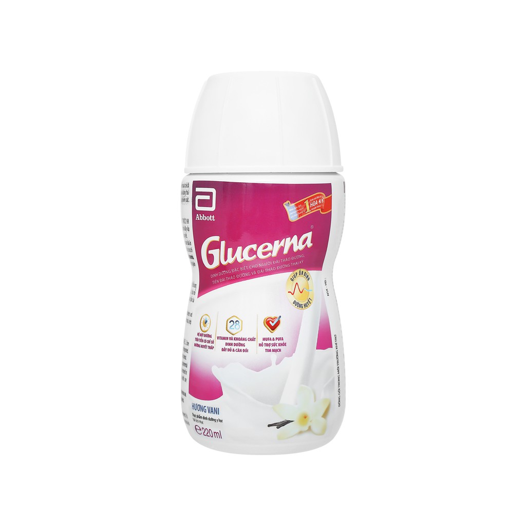 Lốc 6 chai sữa bột pha sẵn Glucerna vani 220ml (cho người tiểu đường)