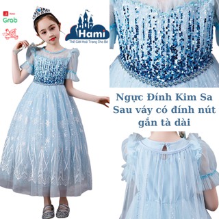 Váy elsa công chúa lấp lánh, váy công chúa elsa cho bé gái đính kim sa, ảnh thật