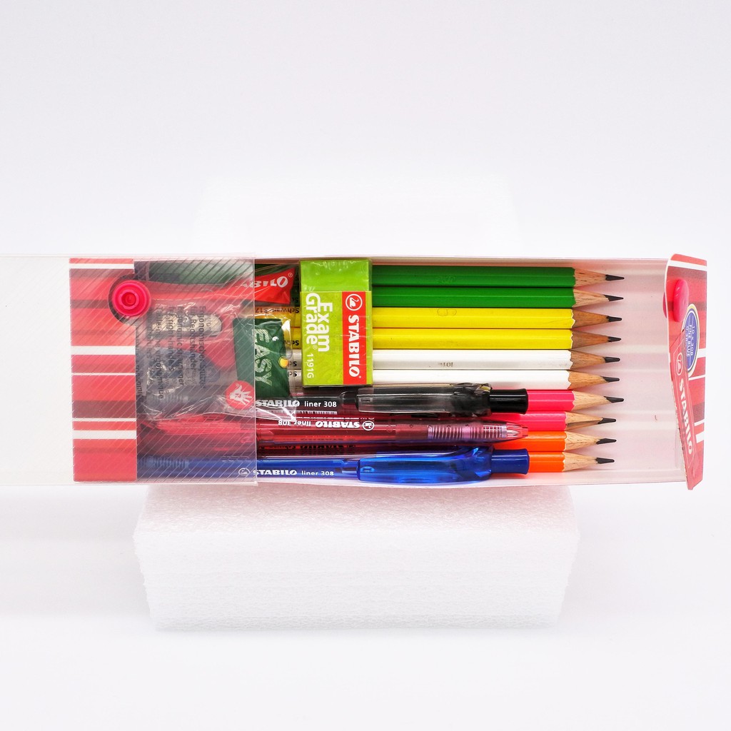 Combo 10 cây bút chì STABILO Schwan PC317+3 cây bút bi STABILO Liner (Xanh/đen/đỏ)+Gôm ER191G+Chuốt PSE4534+Hộp SBM-PP2