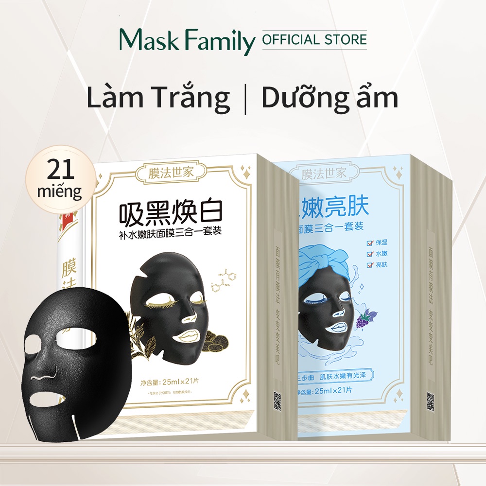 MASK FAMILY mặt nạ niacinamide dưỡng ẩm làm trắng sáng cải thiện và chăm sóc da mặt 21 miếng