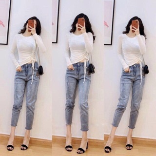 Áo thun tay dài ôm body rút dây ulzzang