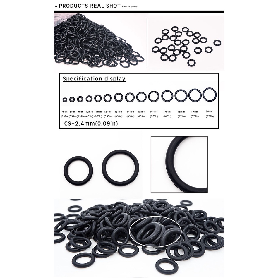 Bộ 50 Vòng Đệm Cao Su 2.4mm od7 / 8 / 9 / 10 / 11 / 12 / 13 / 14 / 15 / 16 / 17 / 18 / 19 / 20 * 24