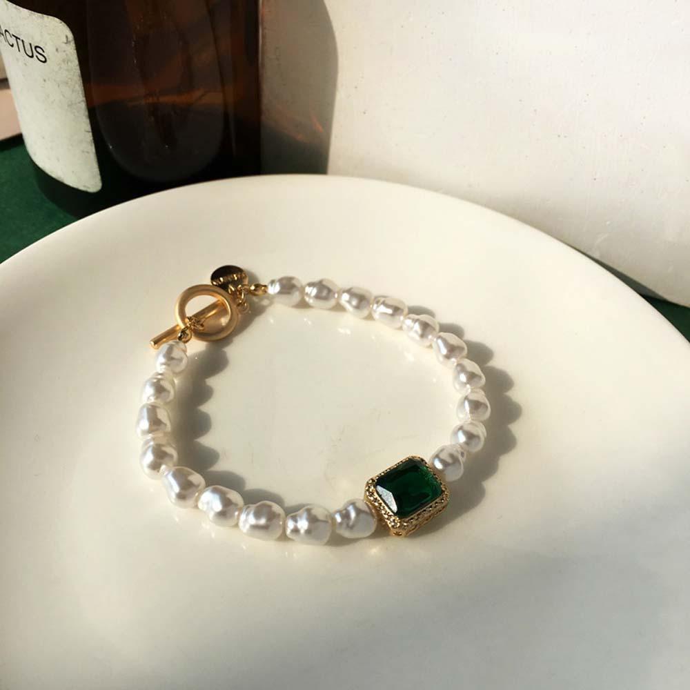 Vòng cổ Hợp Kim Mặt Kính Màu Xanh Lá Hình Vuông Phong Cách Retro Thời Trang