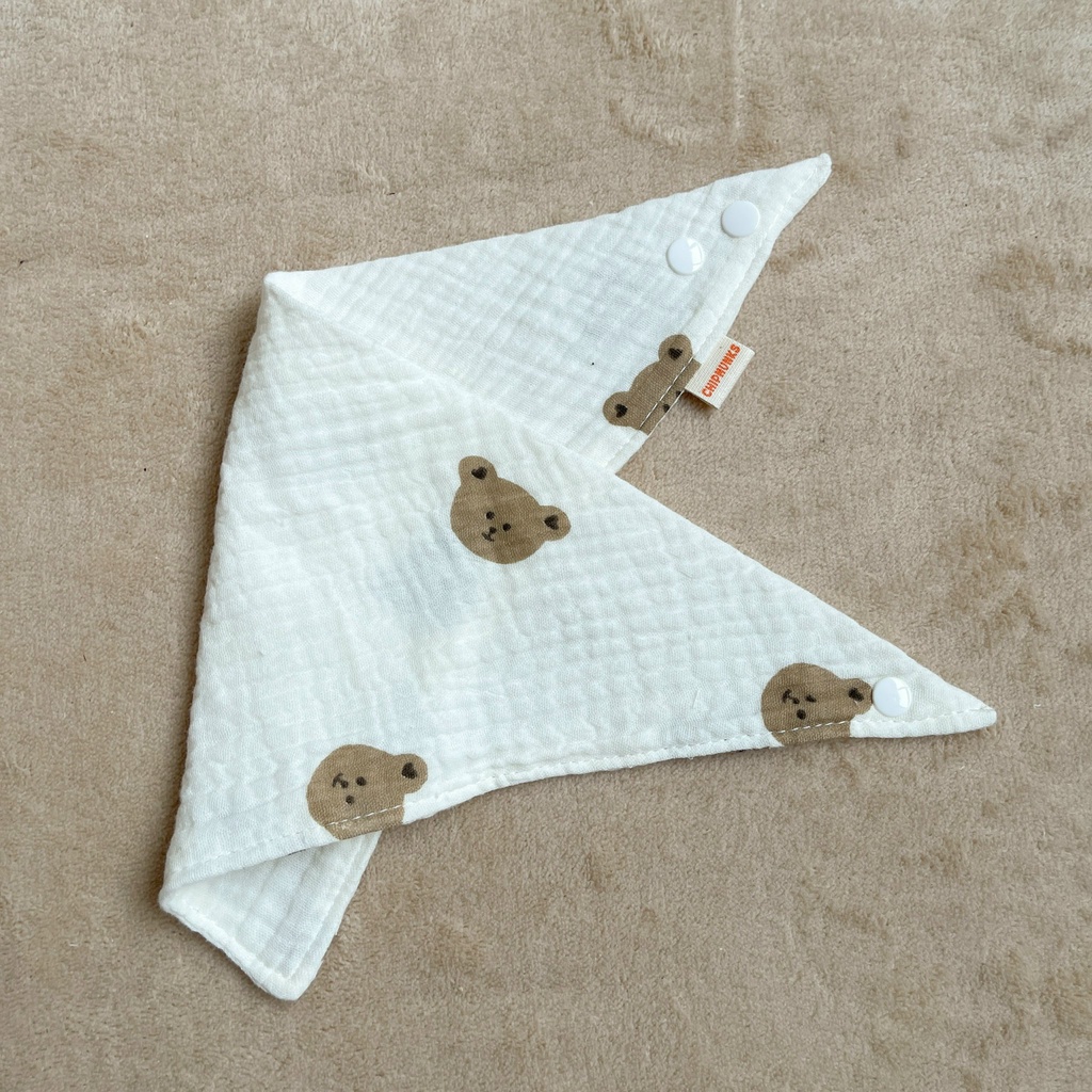 Yếm tam giác xô muslin CHIPMUNK cho bé sơ sinh đến 3 tuổi, 100% cotton, 2 cúc bấm, KT 26x26x37cm