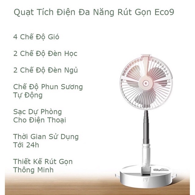 QUẠT SẠC TÍCH ĐIỆN GẤP GỌN DU LỊCH có remote điều khiển từ xa.