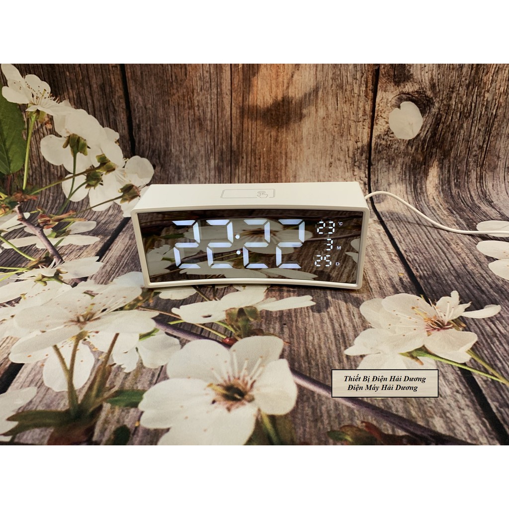 Đồng hồ để bàn LED 3D màn hình gương cong TN229 (Trắng/Đen) - Có Video Smart Clock