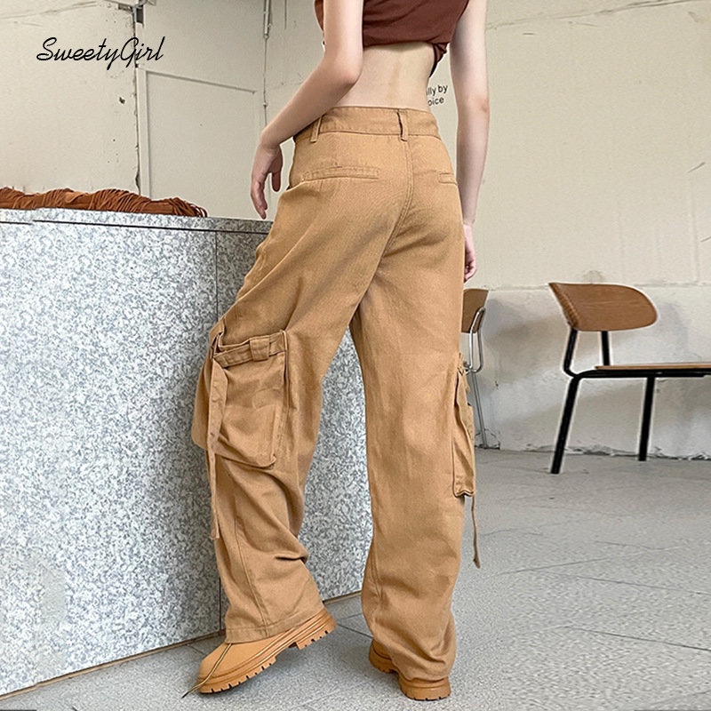 Quần Kaki Dài Lưng Thấp Dáng Rộng Màu Trơn Thời Trang 2022 Cho Nữ