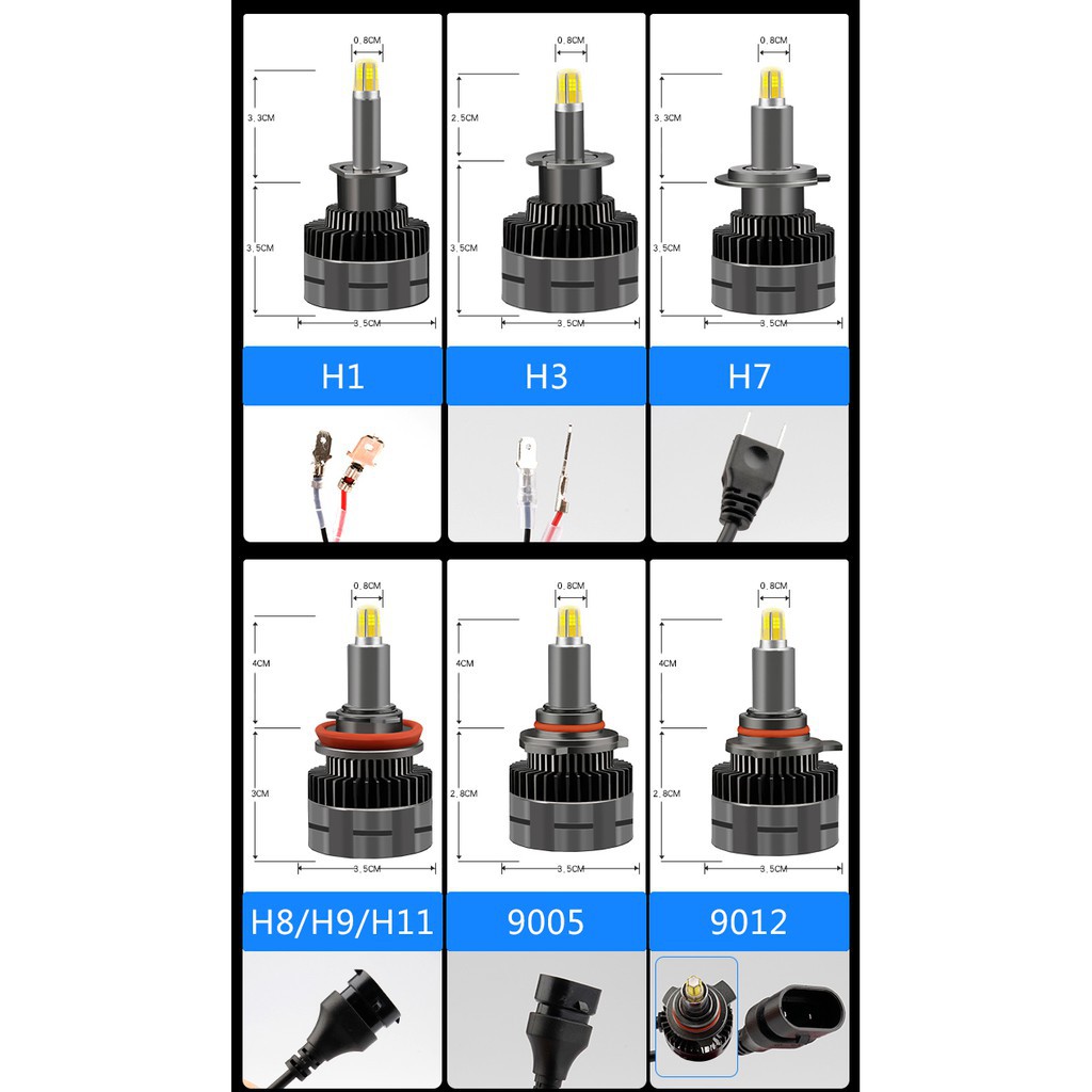 Đèn Pha Led 6 Bóng 20000lm H4 H1 H7 H8 H9 H11 H16 9005 Hb3 9006 Hb4 9012 Hir2 4300k 6000k Cho Xe Hơi