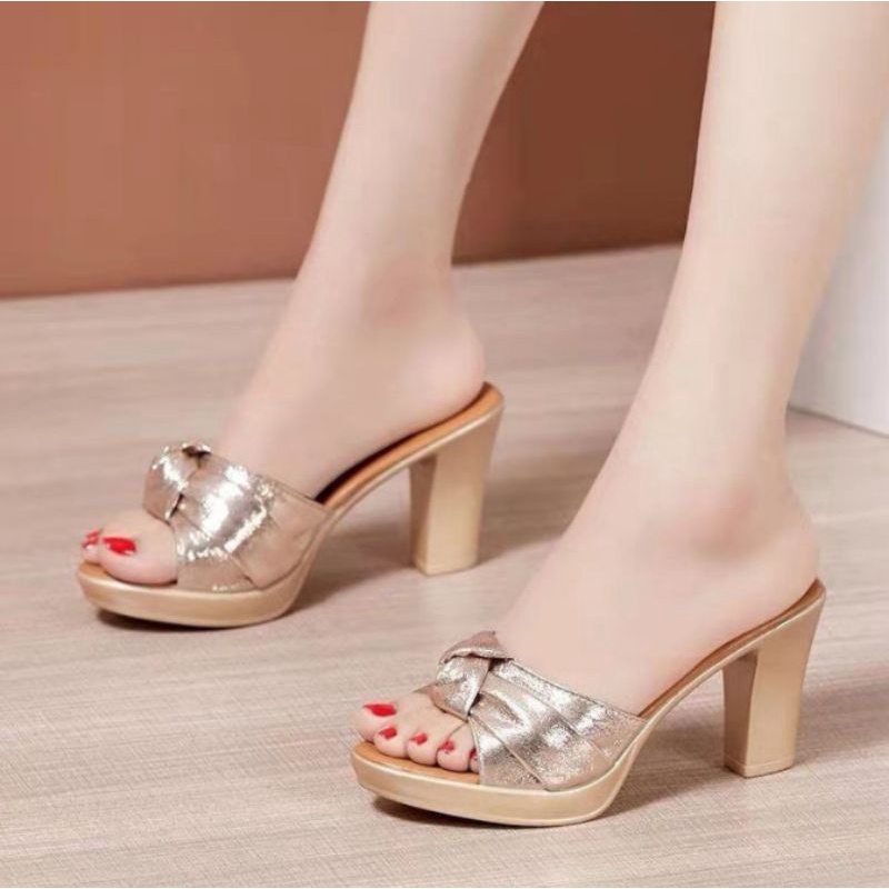 Dép cao gót nơ cuộn 7F GPSHOP