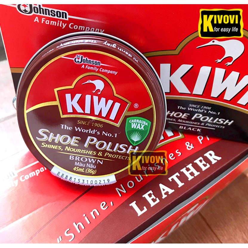 Combo Bộ Xi Đánh Giày Nâu / Bàn Chải Đánh Giày Lông Ngựa CÁN DÀI KIWI -Sáp Đánh Bóng Giày Da / Bàn Chải Lông Ngựa-Kivovi