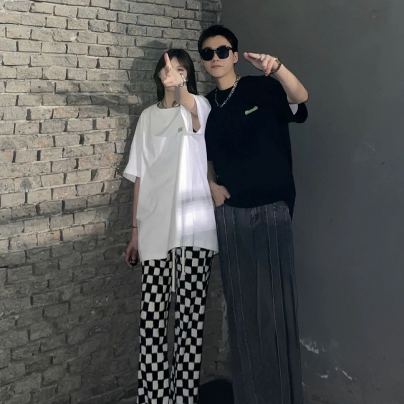 Áo Thun 100% Cotton Nguyên Chất Ngắn Tay In Họa Tiết Bàn Cờ Phong Cách Hàn Quốc Cho Cặp Đôi