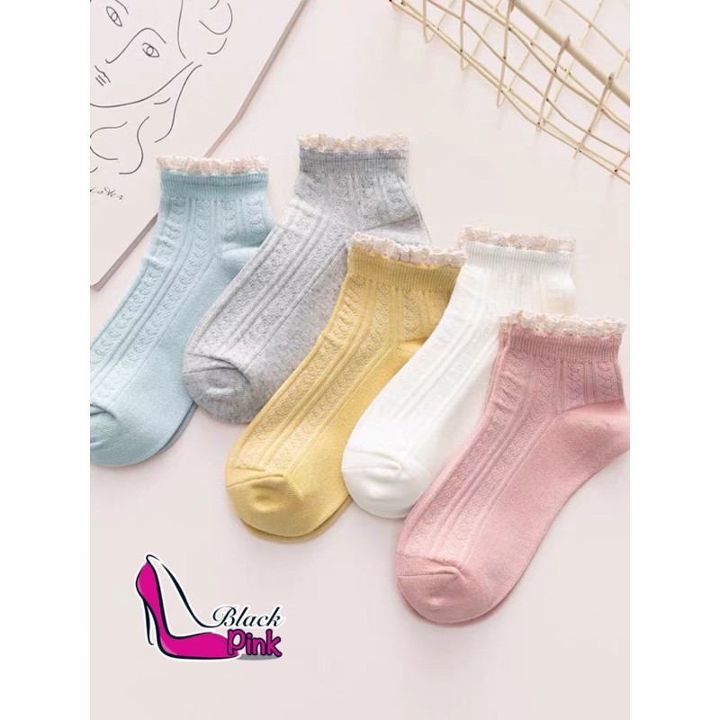 Tất ngắn cổ viền ren chất liệu cotton mềm mại, màu sáng, T019