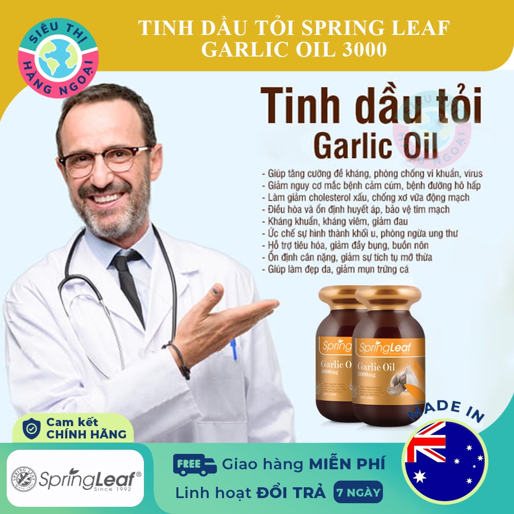 Tinh dầu tỏi Garlic oil Spring Leaf 360 viên của Úc Tăng đề kháng;tránh cảm cúm;trẻ hóa;ngừa ung thư;đầy hơi]