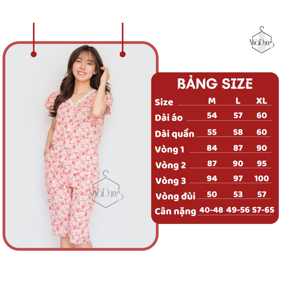 Đồ bộ nữ mặc nhà lửng cổ ren xinh xắn vải lụa cao cấp Nhã Dung Store 2 dưới 65kg