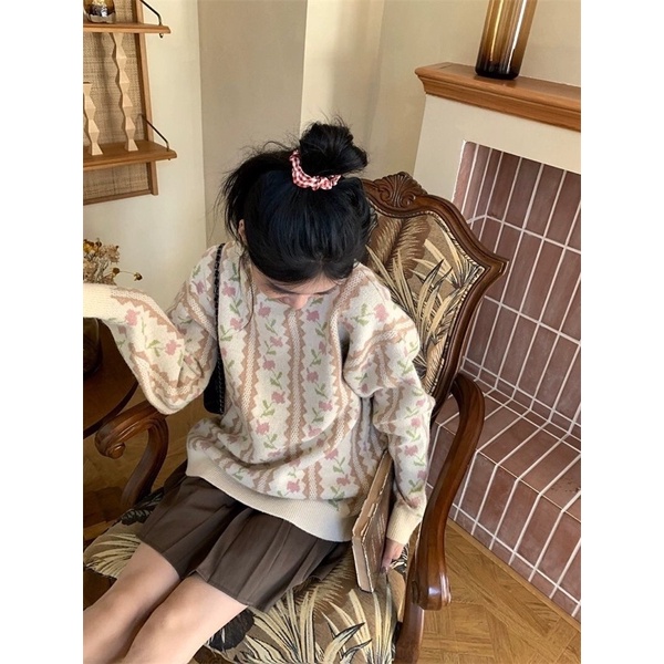 ÁO LEN HOẠ TIẾT HOA VINTAGE ULZZANG
