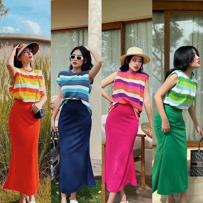 Set Áo Thun Ba Lỗ Sát Nách Mix Chân Váy Dài - hàng cao cấp - thiết kế độc quyền - ảnh thật 100% chính chủ Trang Kyo