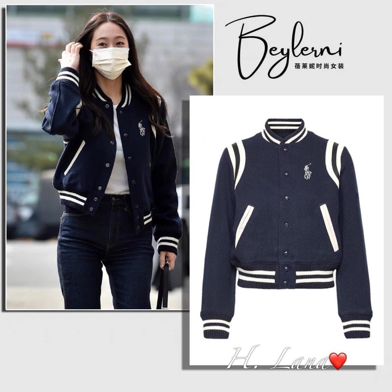 ÁO BOMBER XANH PHỐI SỌC TRẮNG THÊU NGỰA