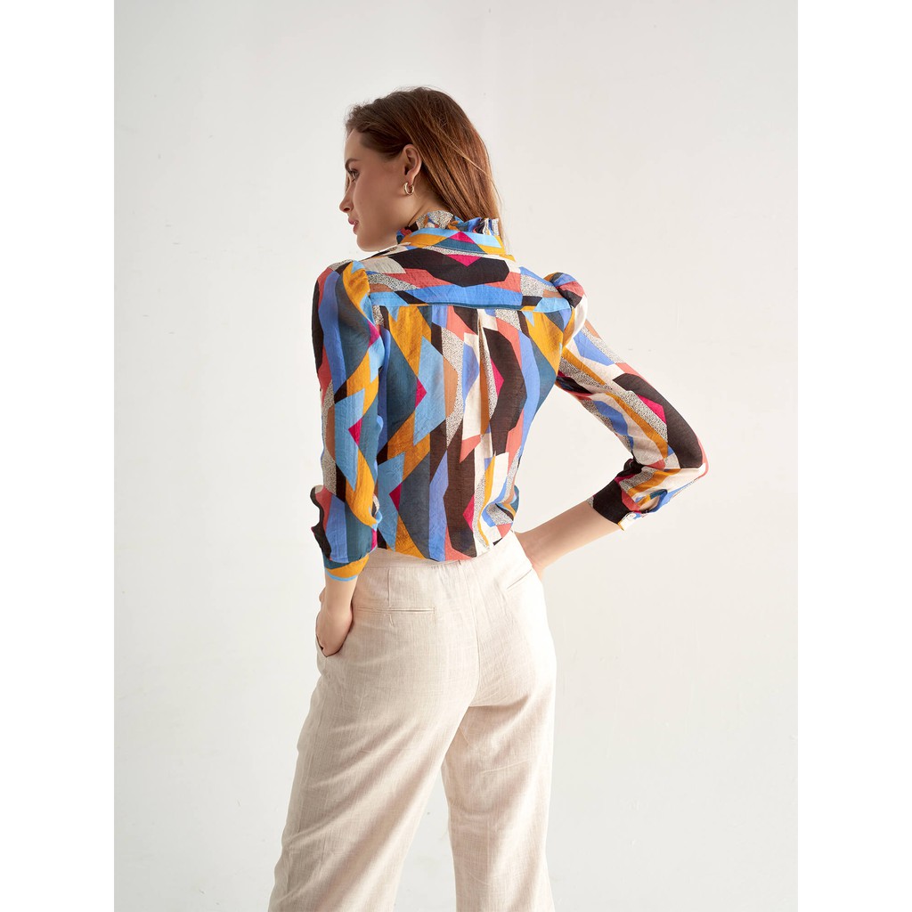 Áo sơ mi nữ YV LE &amp; CO vải Chiffon màu họa tiết nhiều màu