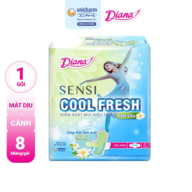 Băng Vệ Sinh Diana Sensi Cool Fresh Mát Dịu Siêu Mỏng Cánh 8 miếng