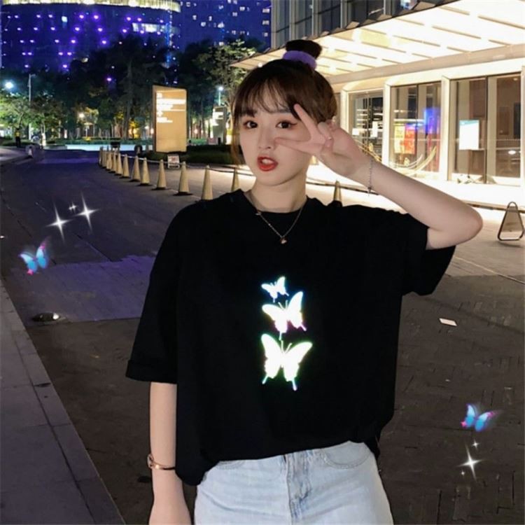 Áo thun Phản Quang 7 Màu Tay Lỡ Unisex Nam Nữ Bướm 1