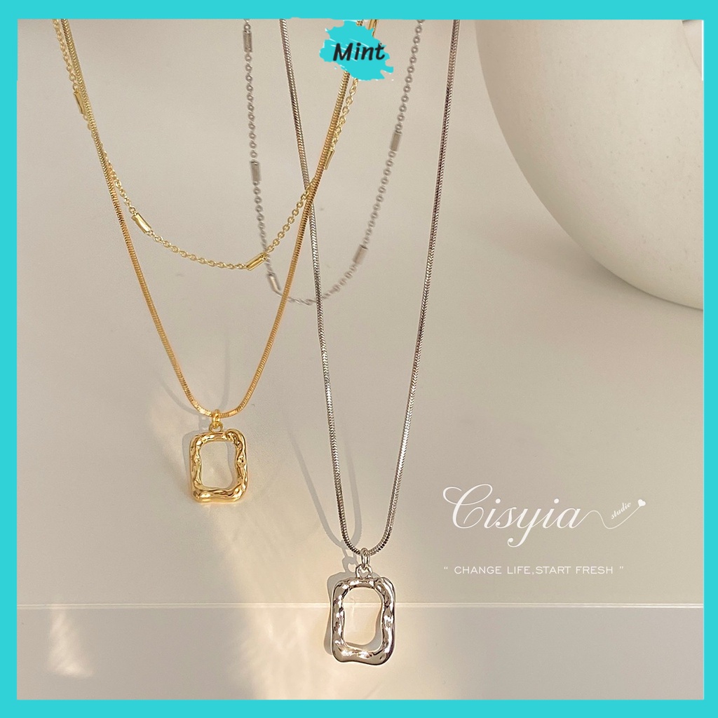 Dây Chuyền Retro Phong Cách Pháp ❤️FREESHIP❤️ Vòng Cổ Hai Lớp Dây Mảnh Khối Chữ Nhật Rỗng Đơn Giản