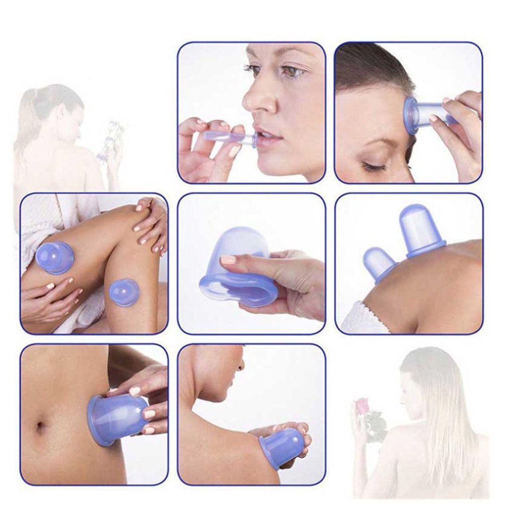 Bộ 1 / 2 / 4 Cốc Giác Hút Chân Không Massage Cơ Thể Bằng Silicone Bền Bỉ