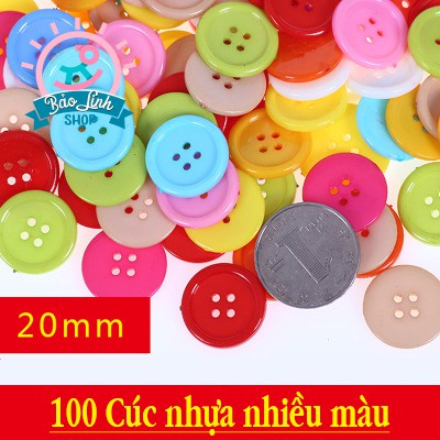 Cúc nhựa nhiều màu - Set 100 cúc 20mm| Đồ chơi an toàn