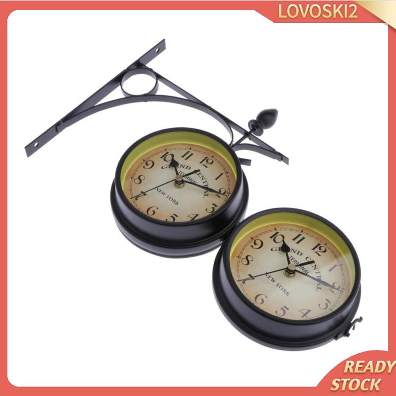 [LOVOSKI2]Garden Bracket Double Sided Outdoor Station Clock with Metal Frame-Black