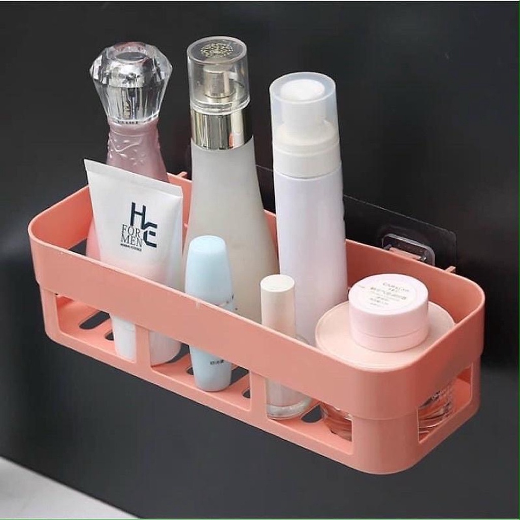 Khay Kệ Nhựa Chữ Nhật Đa Năng Dán Tường Để Mỹ Phẩm, Đồ Nhà Bếp, Nhà Tắm, kích thước: 24cm x 10cm x 7cm