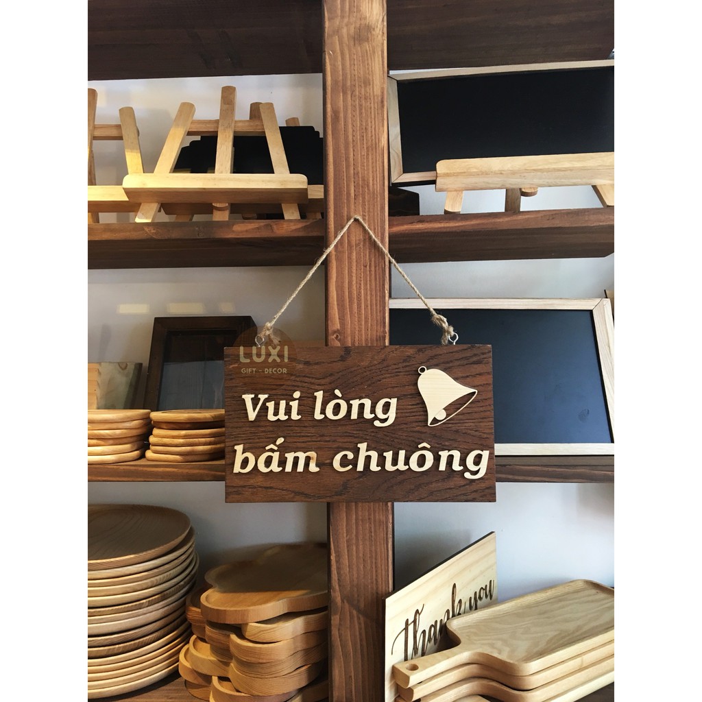 Bảng gỗ treo cửa 1 mặt Vui lòng bấm chuông 19 LUXI decor