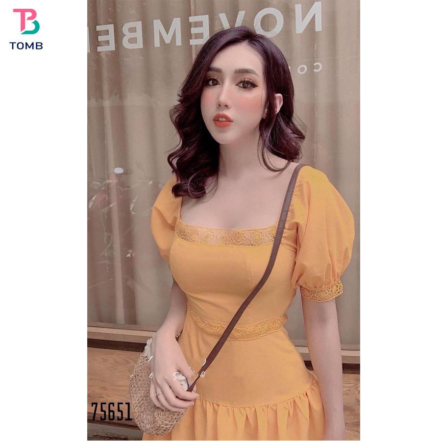 Váy đầm nữ dáng xòe tay phồng phối viền ren siêu xinh chất umi mềm mịn co dãn thoải mái khi mặc thích hợp đi tiệc