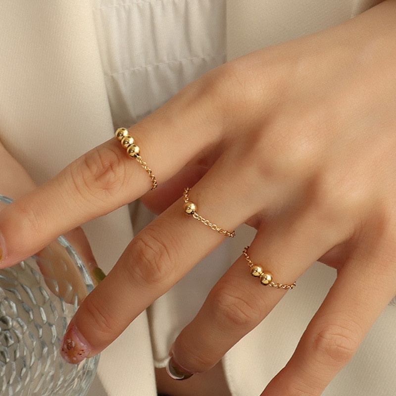 Nhẫn Kiểu Dây Hạt Bi Nhỏ Titan Ko Đen TT 4280