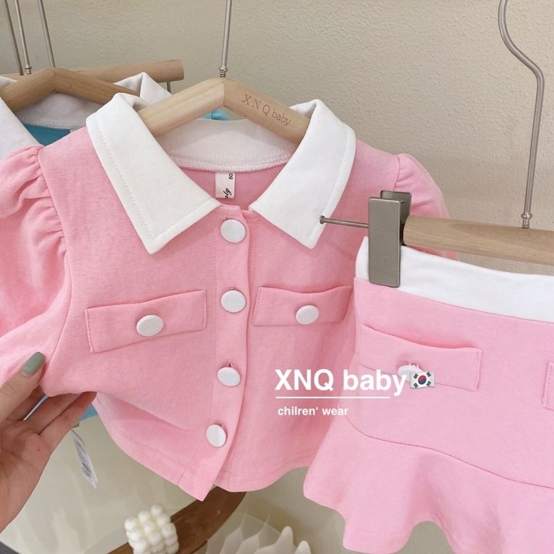 Set Áo Thun Ngắn Tay + Chân Váy Xếp Ly 5 Món Thời Trang Cho Bé Gái