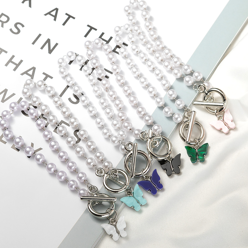 iF YOU Vòng tay mạ bạc hình bướm đính ngọc trai nhân tạo thời trang Hàn Quốc