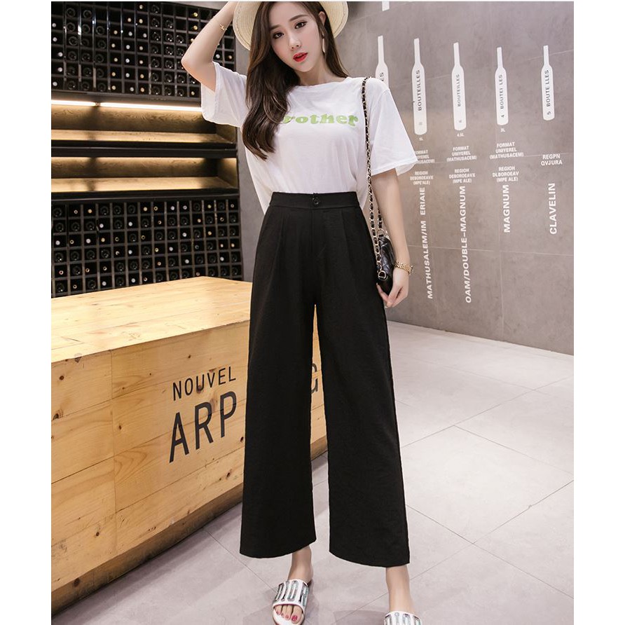 Quần Culottes ống rộng dáng lửng dài 85cm - Quần đũi lửng tôn dáng 3 màu Trắng / Đen / Kem | SchoolF