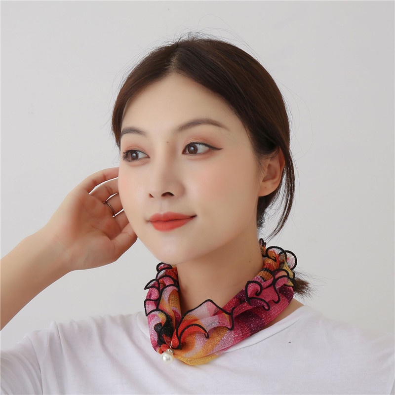 Phụ nữ giả ngọc trai ren leopard khăn quàng cổ đi biển mùa hè khăn quàng cổ