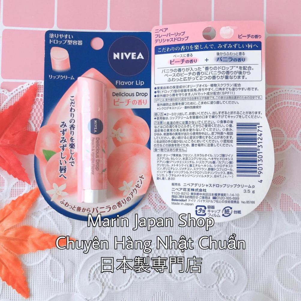 Son dưỡng môi Nivia Nhật Bản có màu hồng và cam tự Nhiên, hương táo và hương đào trái cây