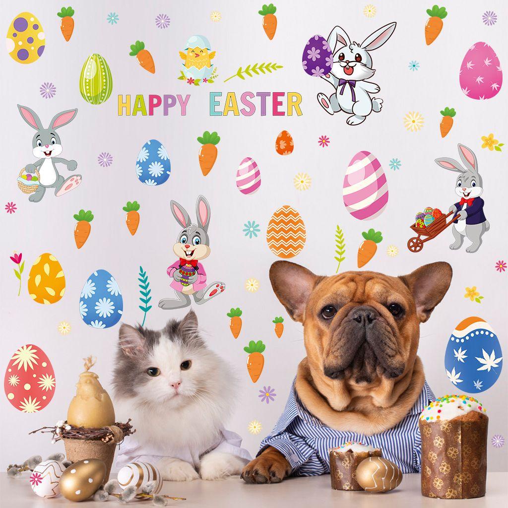 CONOPERY Bộ 4 Miếng Dán Tường Trang Trí Hình Thỏ Phục Sinh Dễ Thương