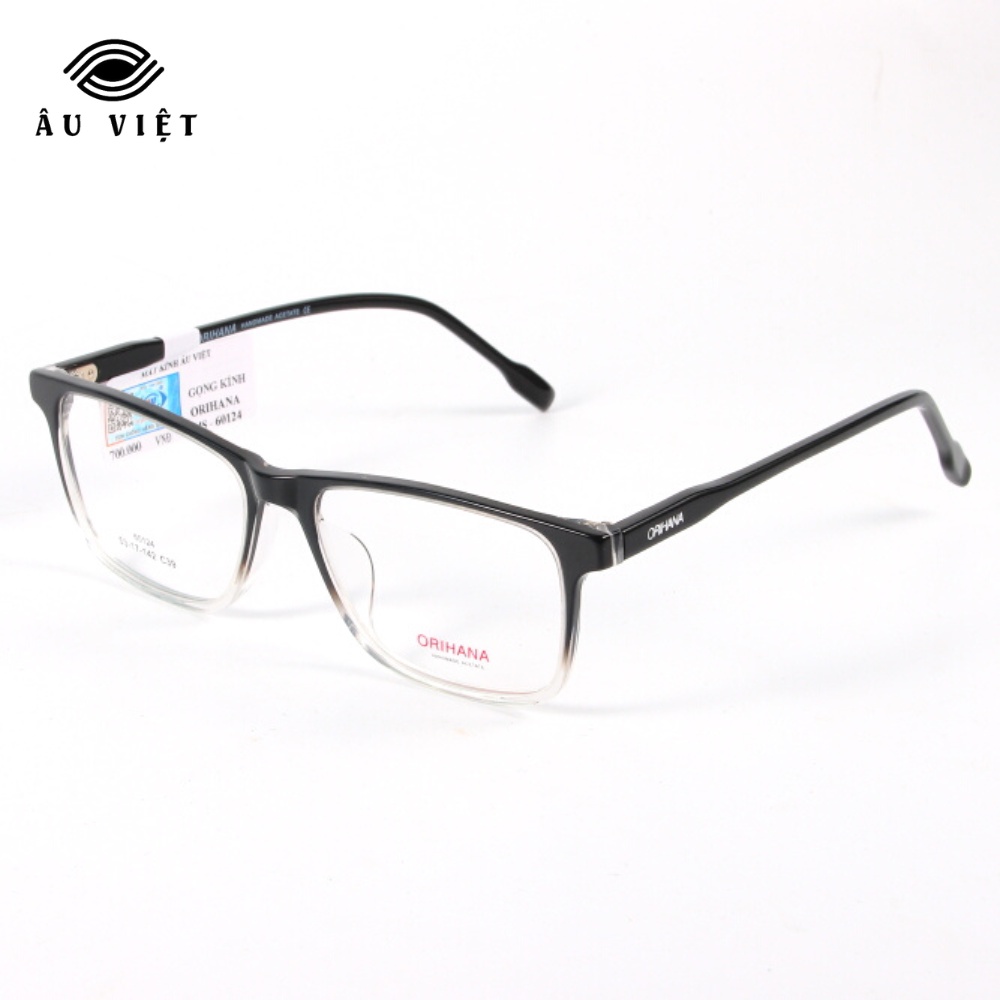 Gọng kính nam nữ nhựa acetate dáng chữ nhật vuông Orihana 60124 màu đen nhám/đen ombre Full box