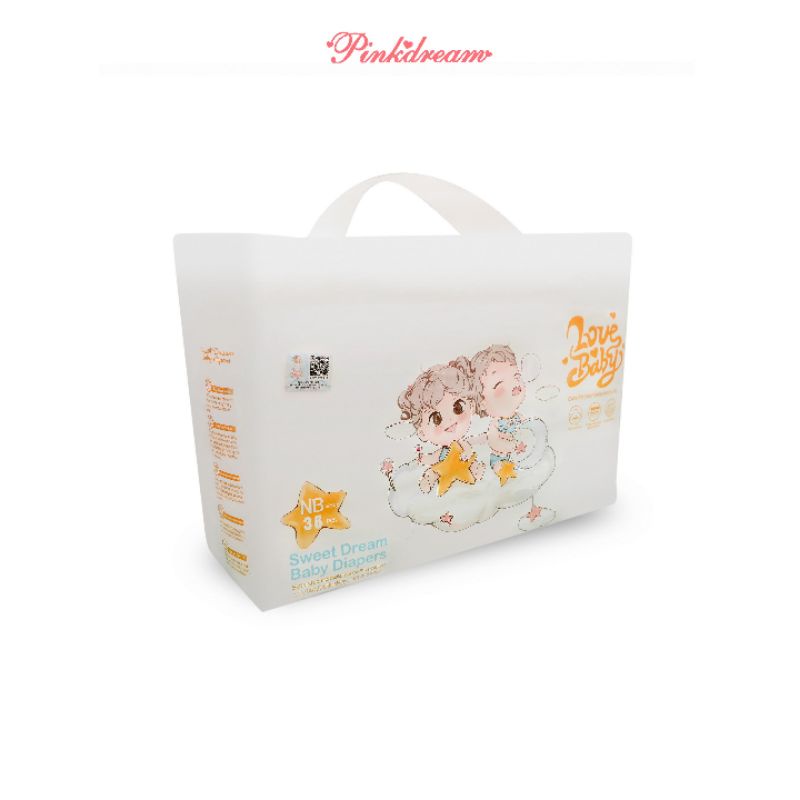 Tã/bỉm Dán hữu cơ Pinkdream Lovebaby size NB 36 miếng cho bé sơ sinh &lt;5kg