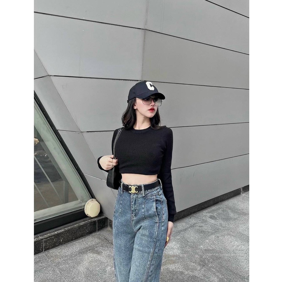Áo croptop tay dài chất tăm mềm co giãn mặc cực tôn dáng - áo crt nữ