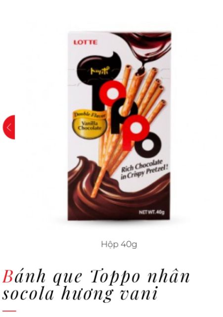 COMBO 5 HỘP BÁNH QUE TOPPO LOTTE 40g I 4 hương vị I nhân socola hương vani, socola hương cacao, vị thịt nướng, vị tôm