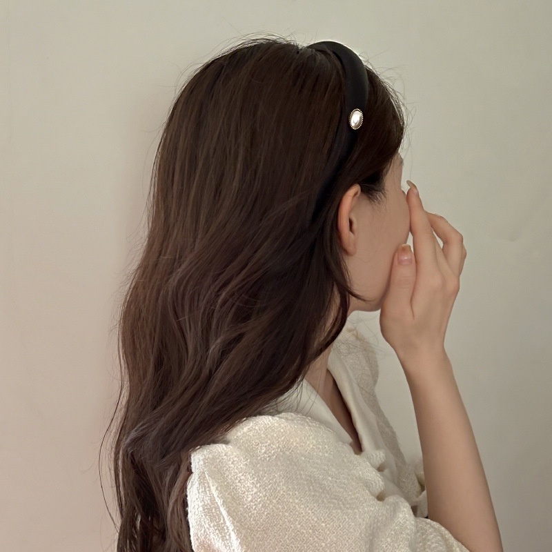Băng Đô Cài Tóc Vải Satin Đính Ngọc Trai Phong Cách Retro Pháp Thanh Lịch Đơn Giản