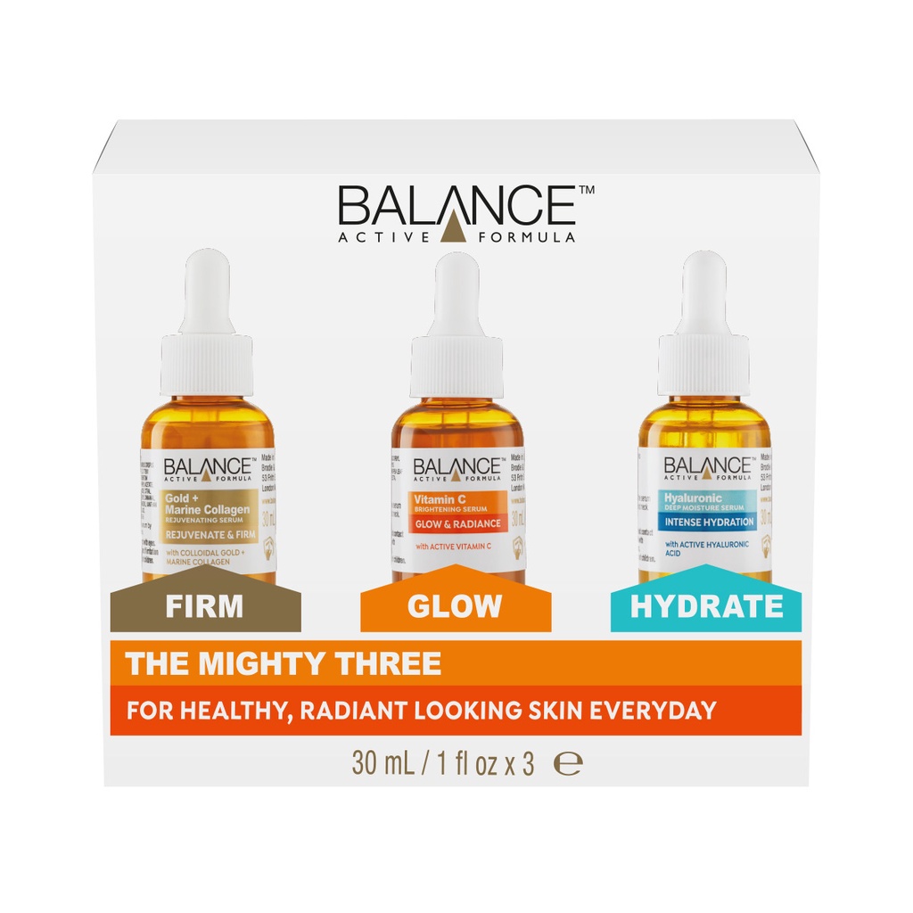 Bộ 03 serum sáng da, dưỡng ẩm và ngăn ngừa lão hóa Balance Active Skincare The Mighty Three (3x30ml)