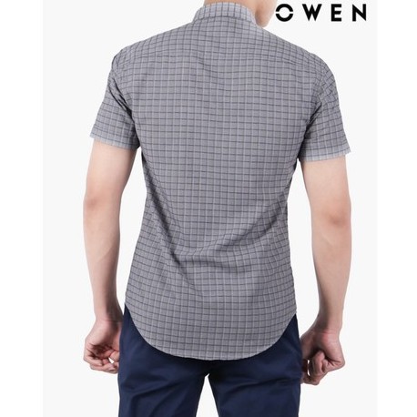 OWEN - Áo sơ mi ngắn tay Owen Regular fit chất sợi tre kẻ ca rô xám 22539 | BigBuy360 - bigbuy360.vn